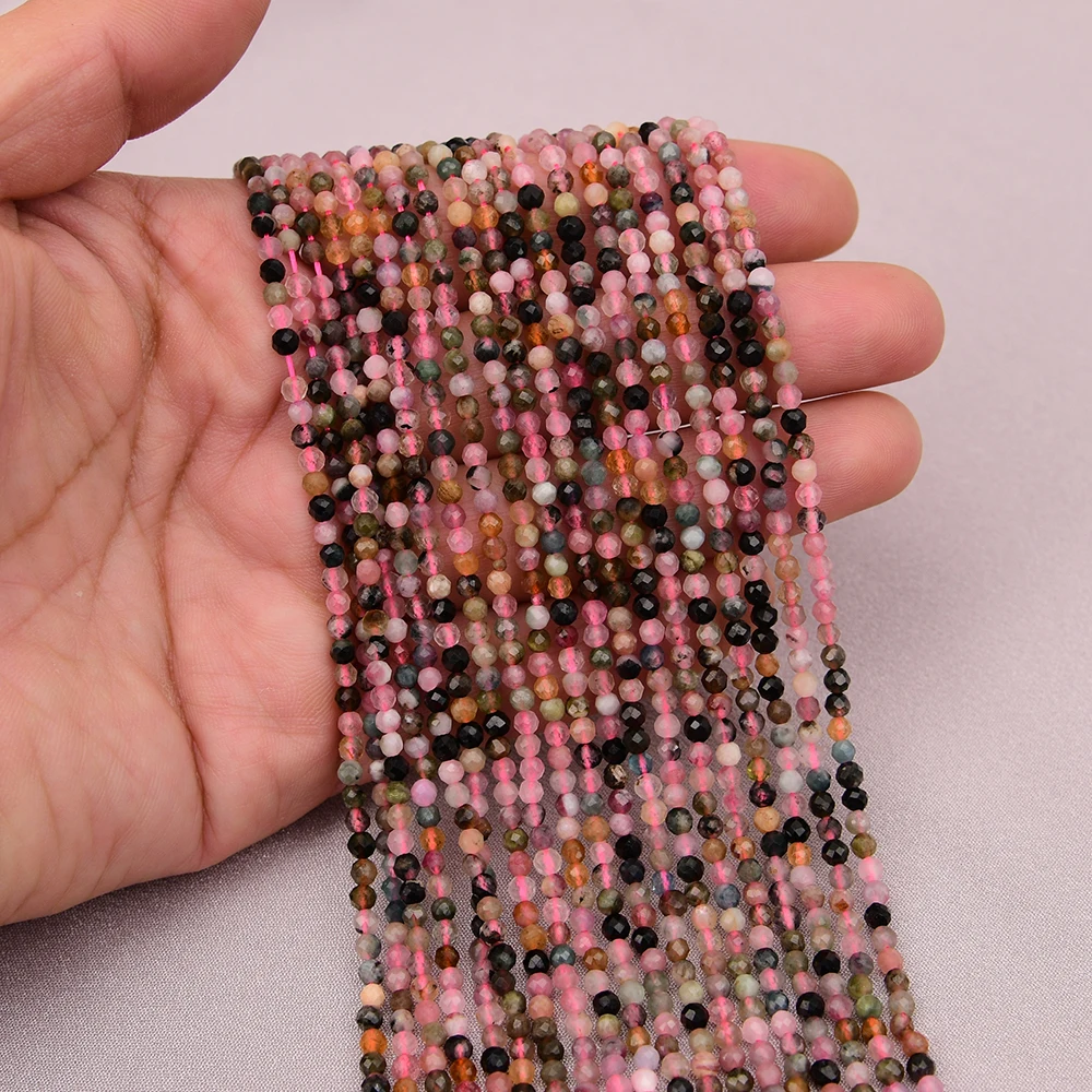

APDGG 5 Strands 3mm Natural Multi Color Tourmaline Faceted Round Gems Loose Beads 15'' Strands Jewelry Making DIY