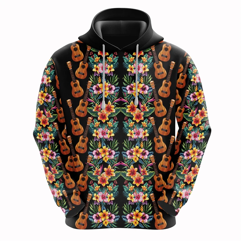 Men's Ukulele Lovers Graphic Sweatshirts 3D Instrument Players Printed Unisex Pullover Hoodie Casual Male Streetwear Elegant Top