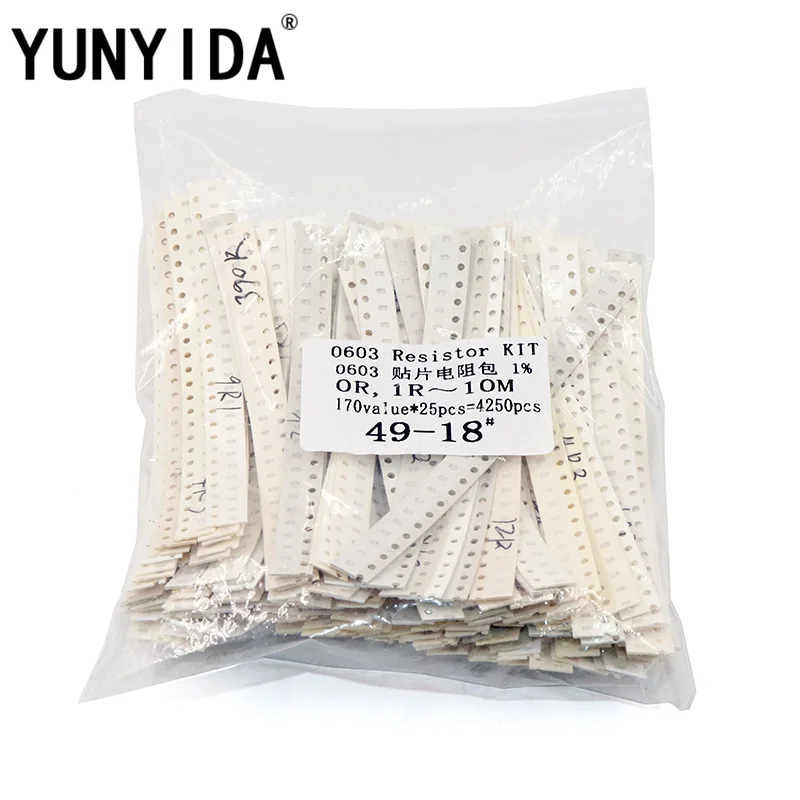 4250pcs   0603 SMD Resistor Kit Assorted Kit 1ohm-10M ohm 1% 170valuesX 25pcs  Sample Kit