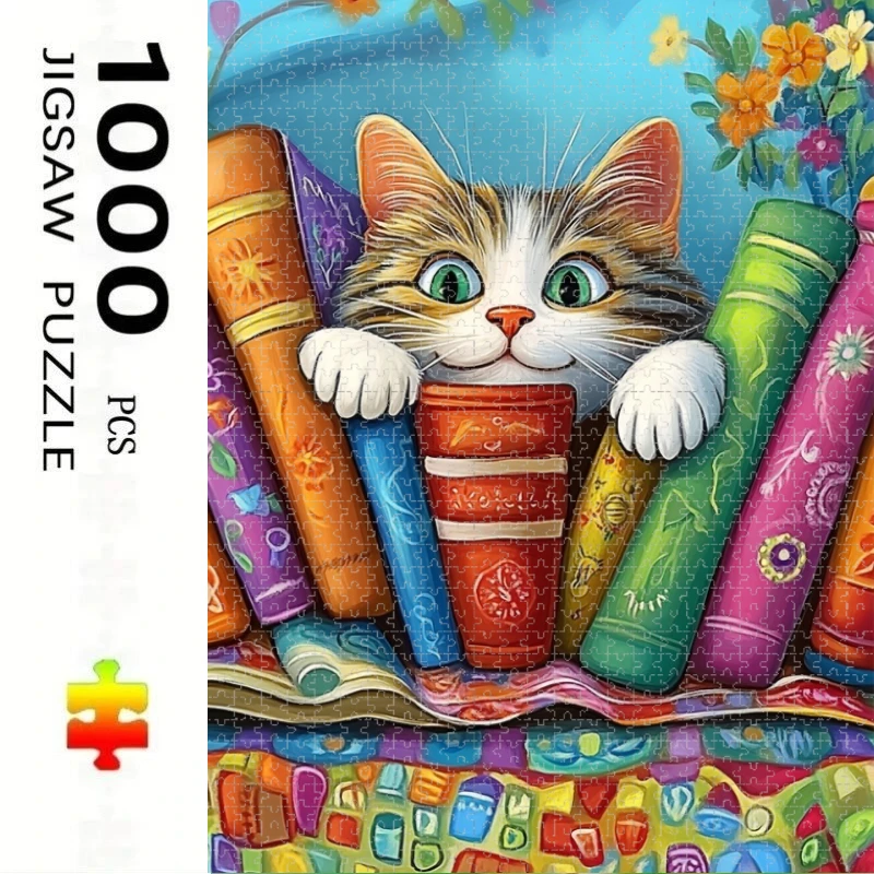 Jigsaw Puzzles 500 Pieces Cat in The Book Painting Art Puzzles Decompression Toys for Adults Family Games Home Decor