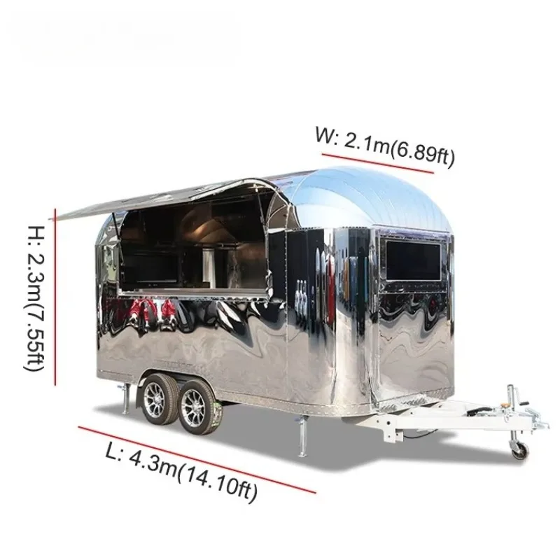 Food Truck Trailer Mobile Ice Cream Food Truck Stainless Steel Bbq Popcorn Hot Dog Concession Food Trailer for Sale Customized