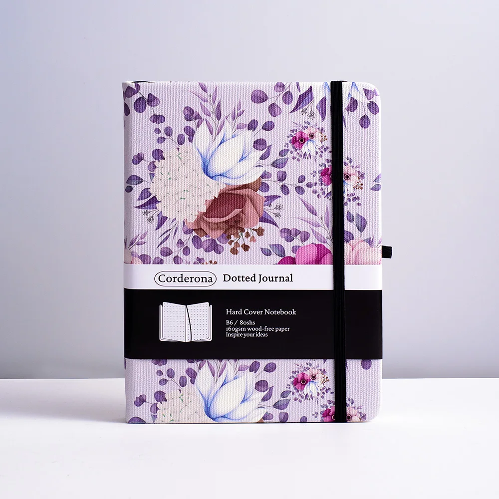 

B6 Floral Bullet Dotted Journal Elastic Band 160gsm Thick Paper Bujo Hardcover Dot Grid Notebook