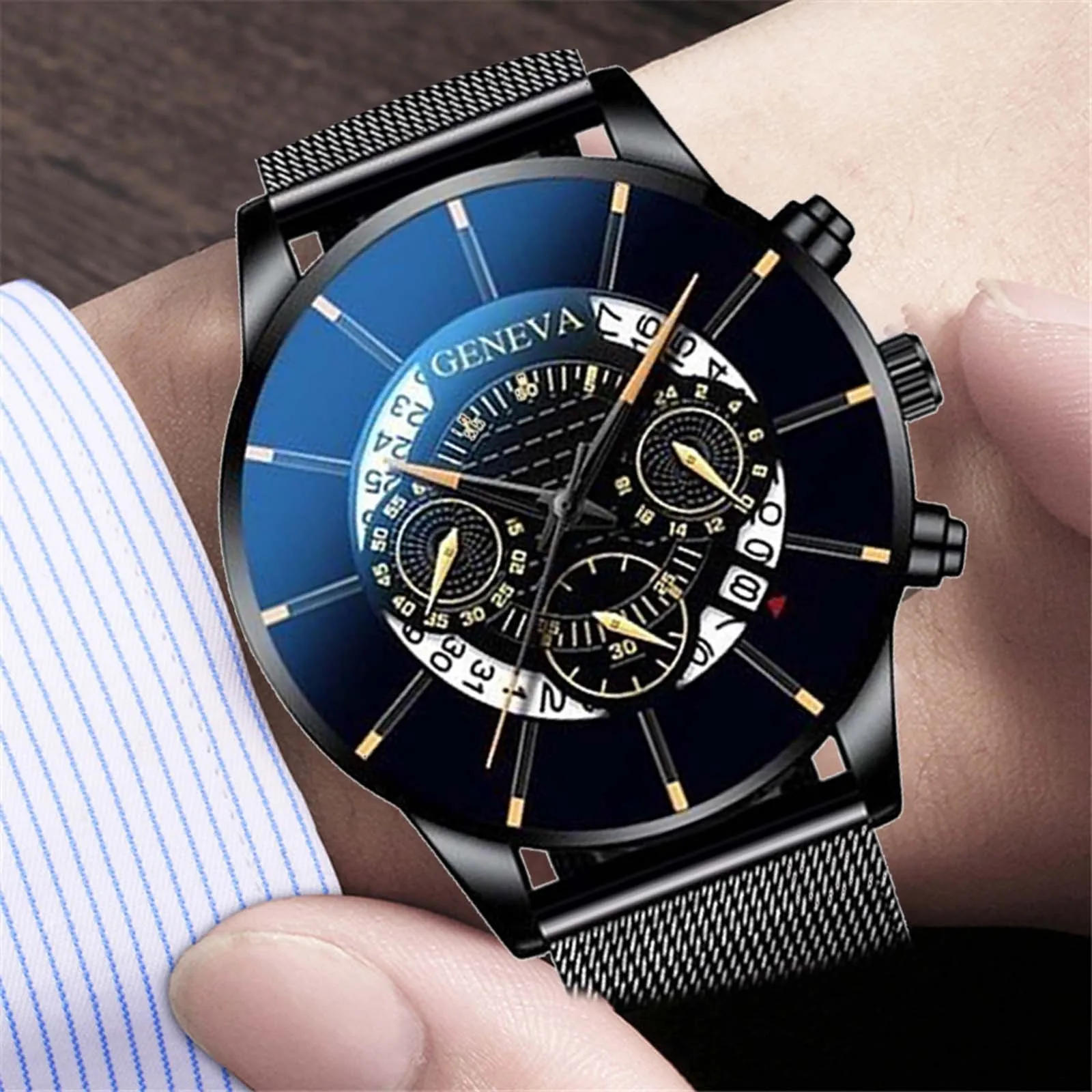 

Top Luxury Brand Men Casual Quartz Watch Mesh Belt Calendar Clock Fashion Chronograph Men'S Sport Wristwatch Relogio Masculino