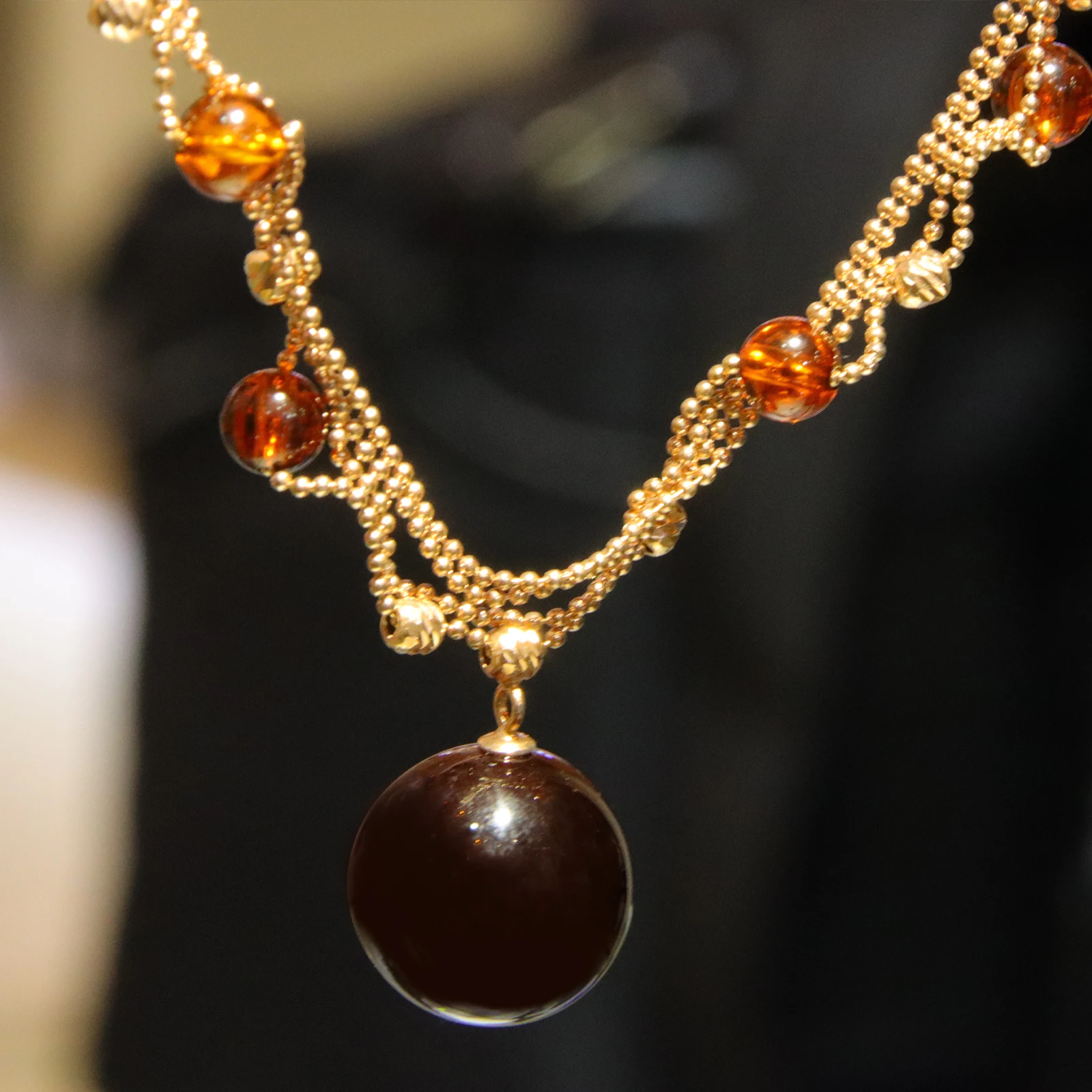 Natural Violet Amber Sterling Silver Pendant 15mm Round Bead Handcrafted Jewelry Gif