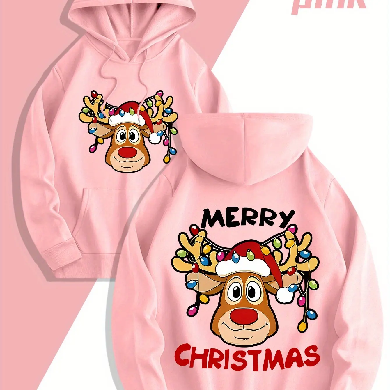 Sweat à capuche tendance pour hommes, imprimé renne joyeux noël, tissu doux, coupe ample, pull décontracté avec capuche et poche, vêtements confortables