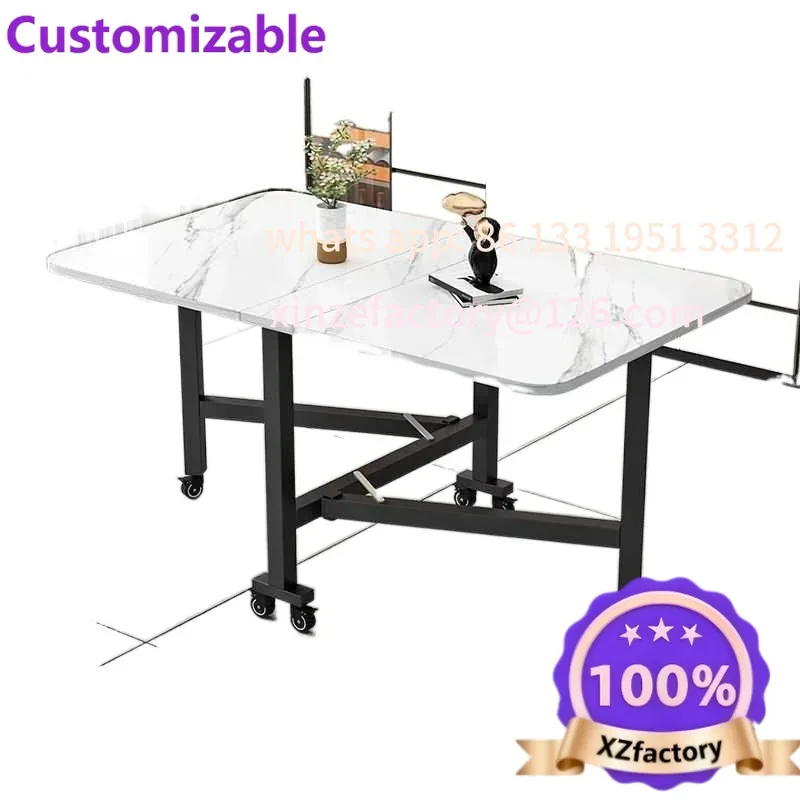 Customizable Folding dining table for small household multifunctional folding rock board table rectangular living room movable d
