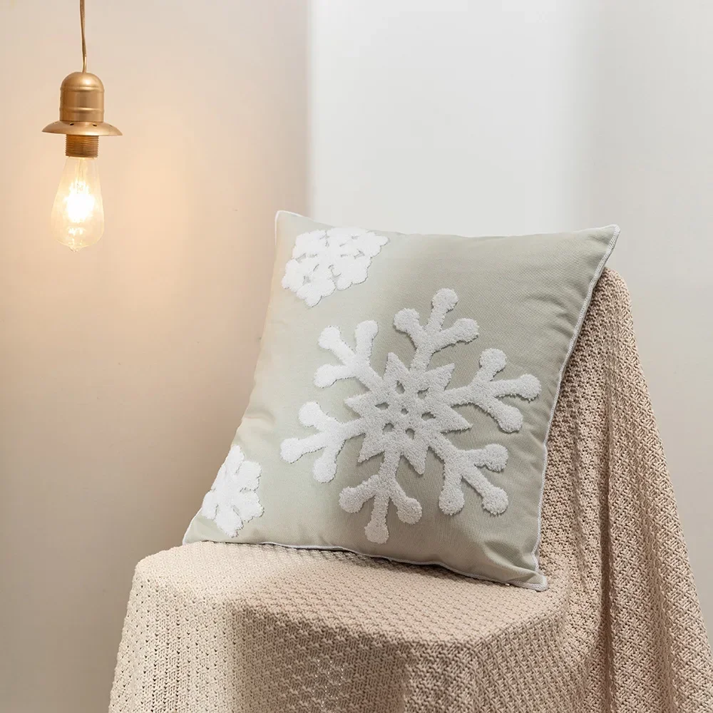 Christmas Décor Cushion Cover Snowflake Blue Red Beige Black White Pillowcase Cotton Square Embroidery Pillow Cover 45x45cm