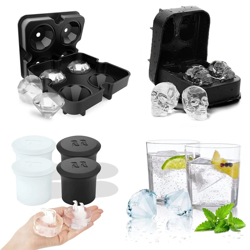 Silicone Ice Cube Maker 3D Skull Diamond Ice Cube Tray Popsicle Moulds Whiskey Wine Cocktail Ice Cream DIY Tool For Home Bar