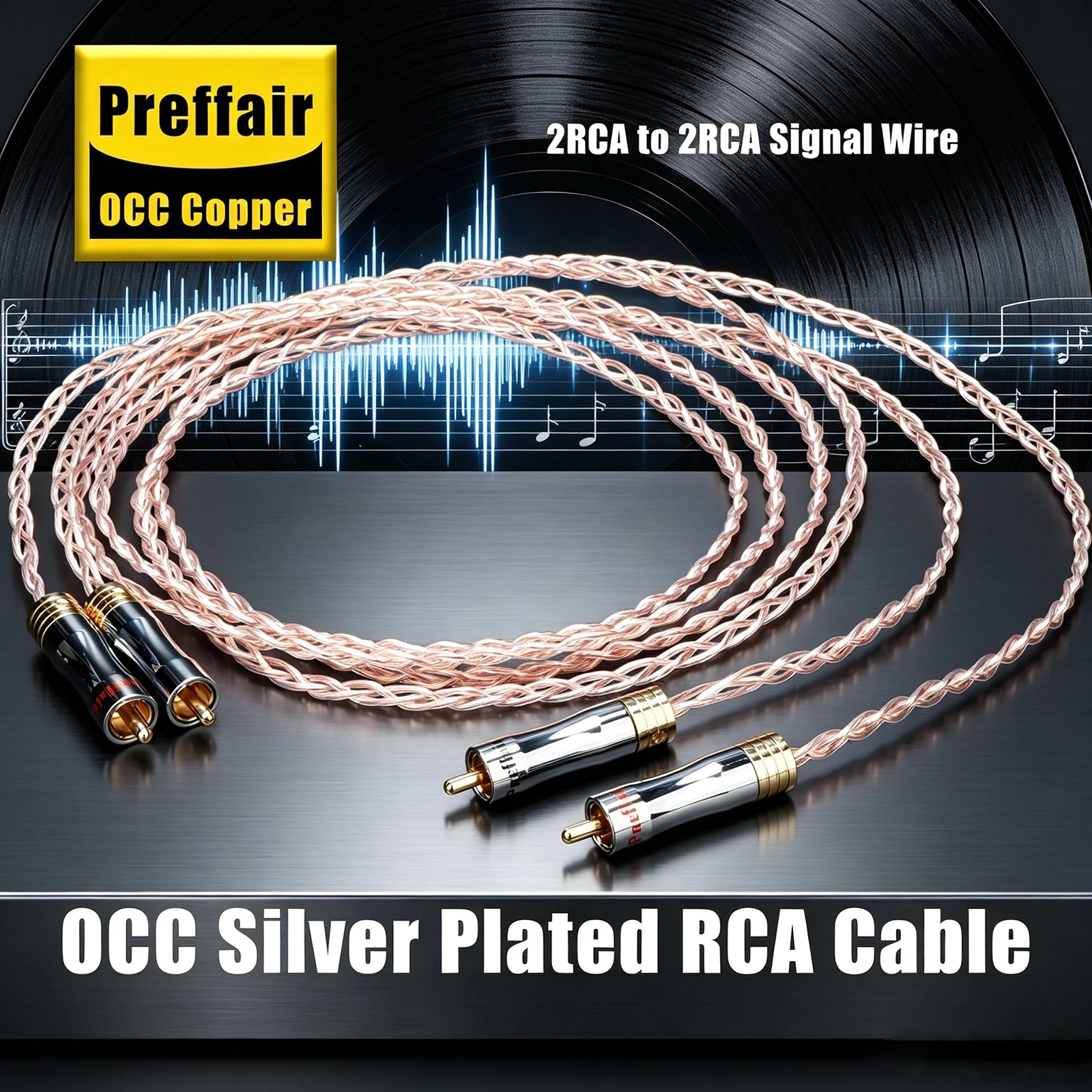 Preffair HiFi 2RCA to 2RCA OCC Copper Signal Digital Audio Cable Silver Plated RCA Cable Gold Plated Connector for TV AV