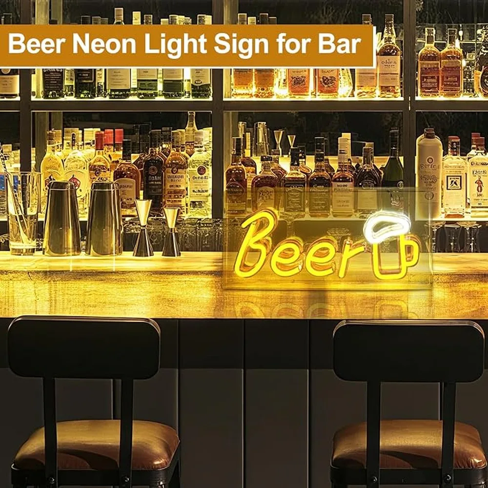 Neon Beer Signs Beer Sign Lightweight Battery Powered Bars And Clubs Setting Mood Cave Eye-catching