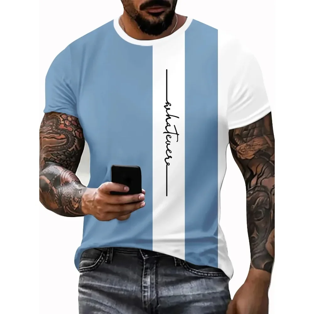 3D Men's Full Body T-shirt, Digital Print, Plus Size Short Sleeve, Multi-color Patchwork, Letter Pattern, Special Gift, New