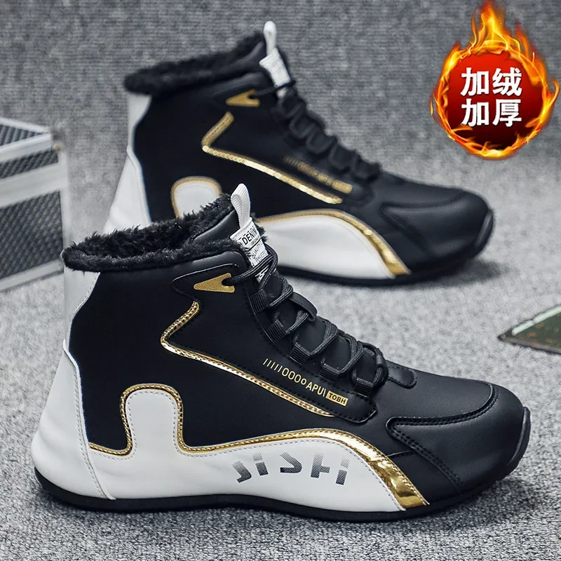

Winter Thickened Warm Cotton Shoes PU Leather Waterproof Sneakers Fashion High-top Casual Sports Shoes for Men Zapatillas Hombre