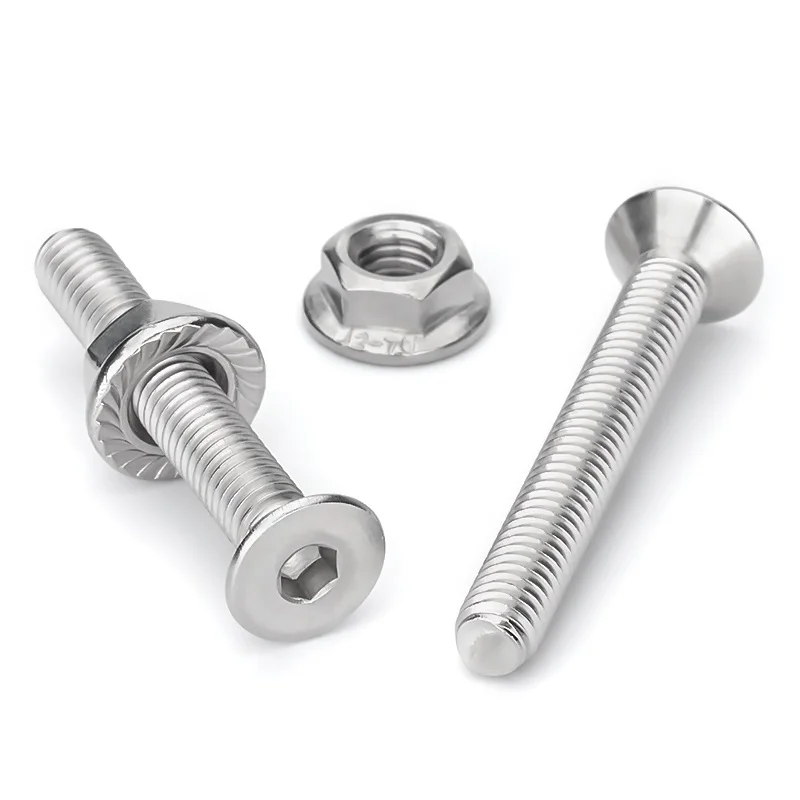 مسامير غاطسة مفتاح ألين عرافة المقبس البراغي ومجموعة صواميل شفة مسننة 304 A2 الفولاذ المقاوم للصدأ M2.5 M3 M4 M5