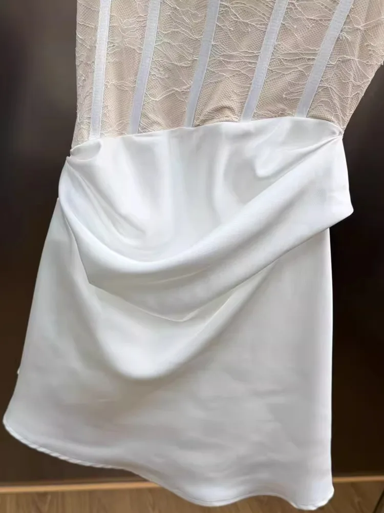 DFDG femmes printemps été blanc dentelle Cami robe Satin froncé jupe élégante fête Clubwear 2025 à la mode féminine robe de mode