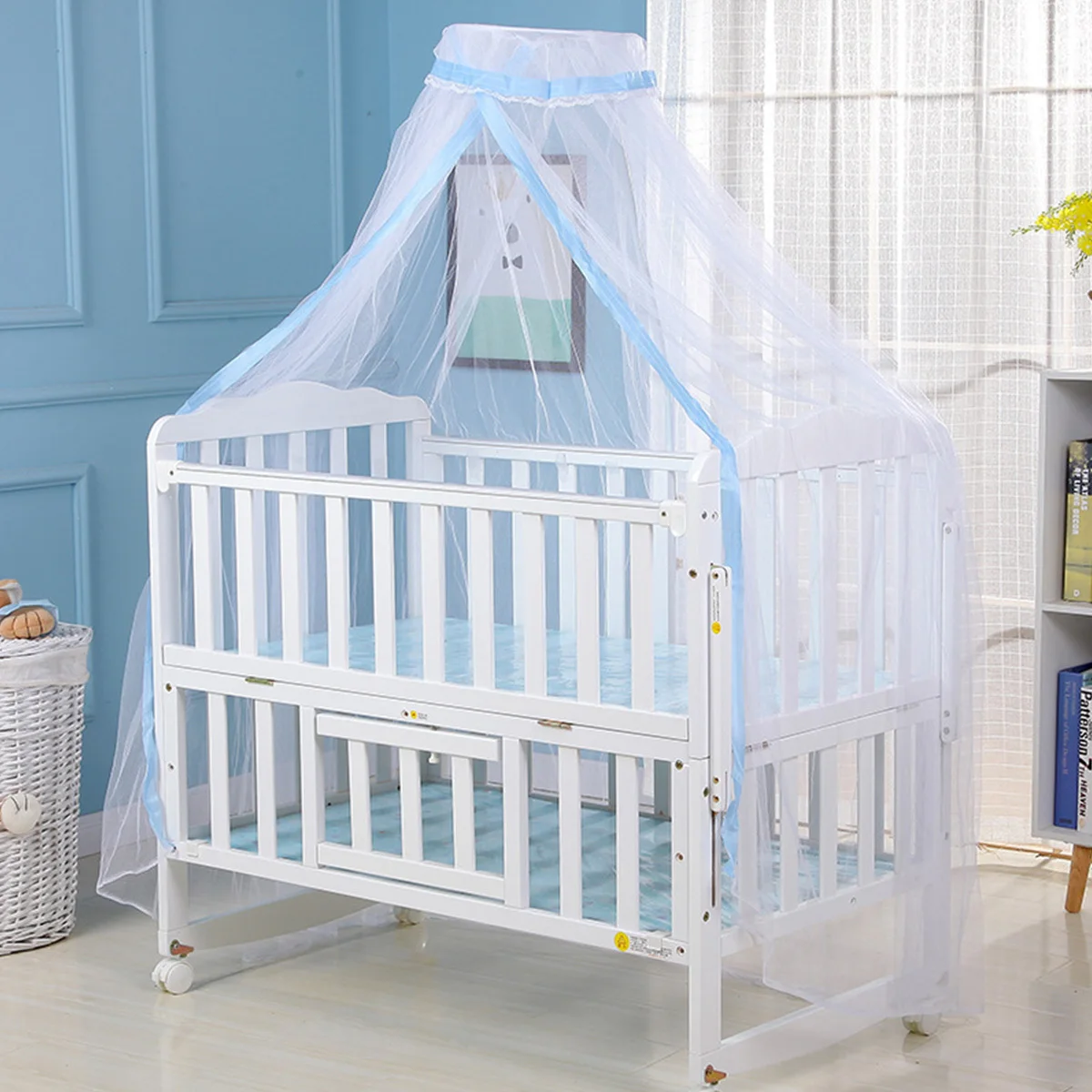 

Baby Cribs Blue Lace Mosquito Net Lightweight Dome Bed Canopy Netting for Playpens Bassinets Cribs Elegant Room Decoration