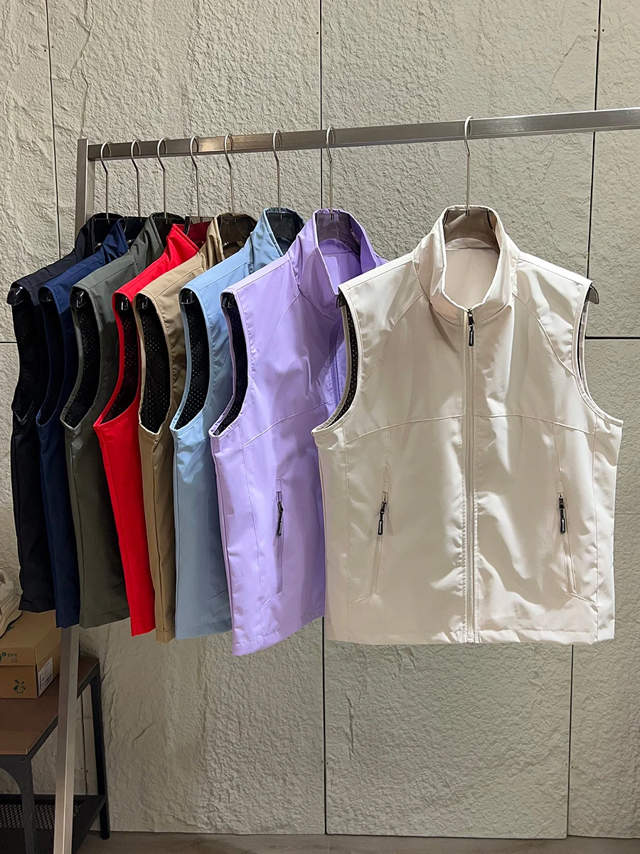 Outdoor Men's Casual Fashionable Stand Collar Vest Windproof Waterproof Spring Summer Daily Wear Versatile Layering Top
