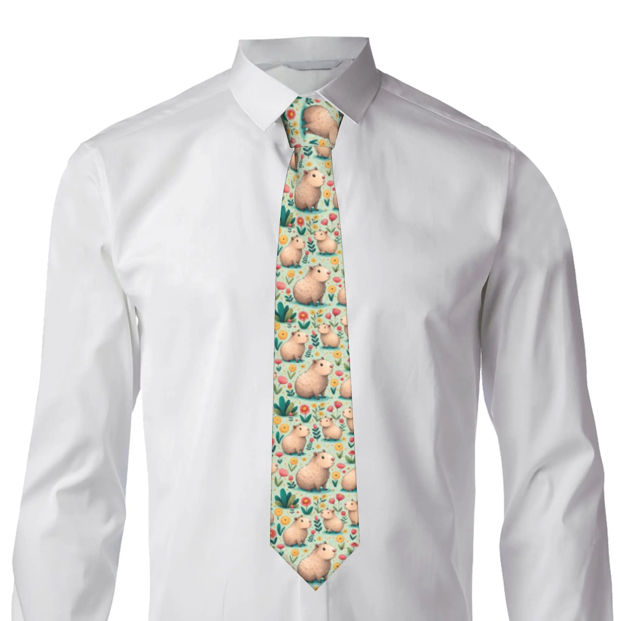 Formal Kawaii Capybara  Tie for Party Mens Pastel Flowers  Necktie