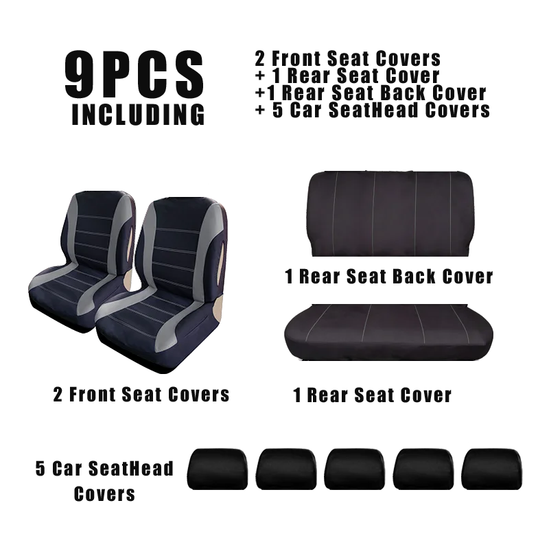 9pcs 5 seats of car seat covers For Volkswagen Brand, high elasticity fabric, universal fit suitable for multiple vehicle models