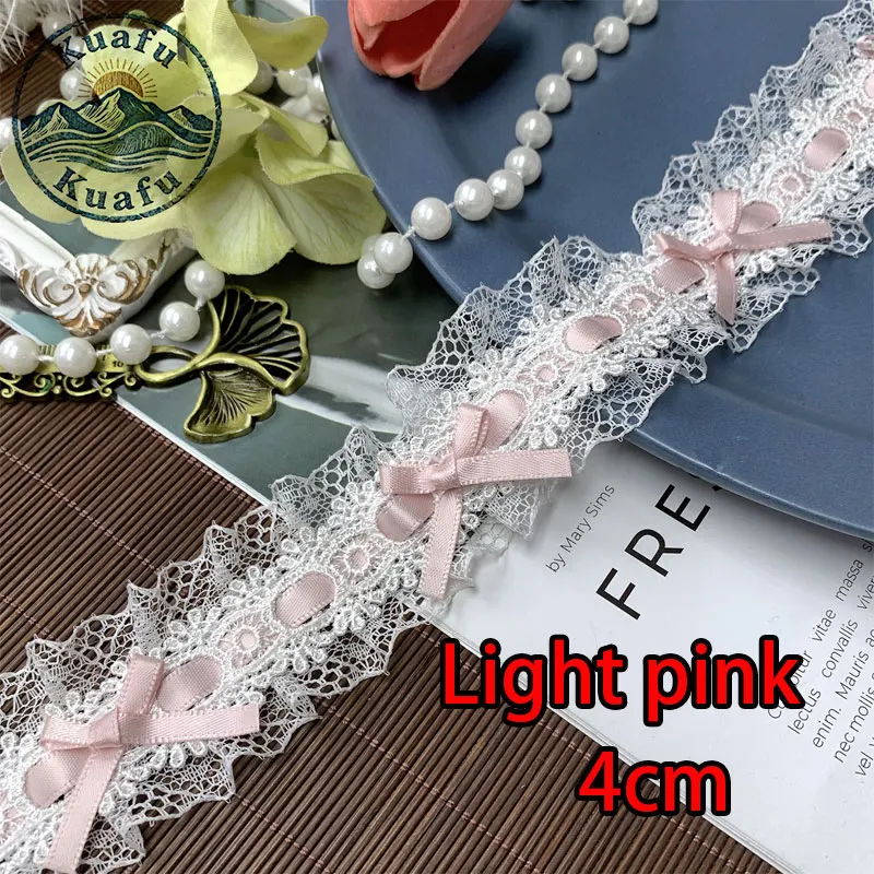 1 Yard Lolita Spitzenband mit Schleife, Plissee-Spitzenstoff, Rüschenband für DIY-Bastelarbeiten, Nähen, Kleider und Kleidungszubehör