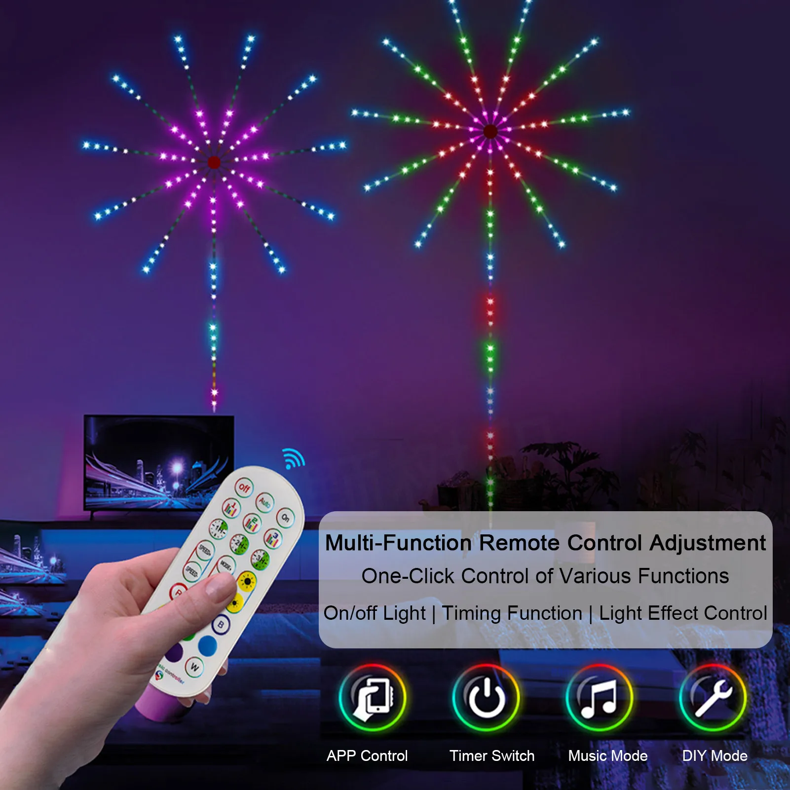 Unique FireworkLights LED Strip Music Sound Sync Color Changing Remote Control LED FireworkLight for Home Party Decor