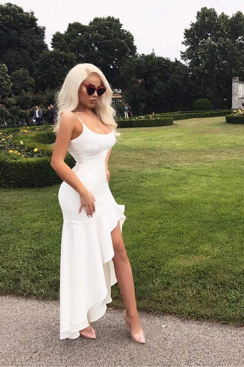 

Backless Sexy Dress Stylish Women's Spring Summer Irregular Ruffle Hem Maxi Dress Stretchy For Parties Club Design Robe Femme