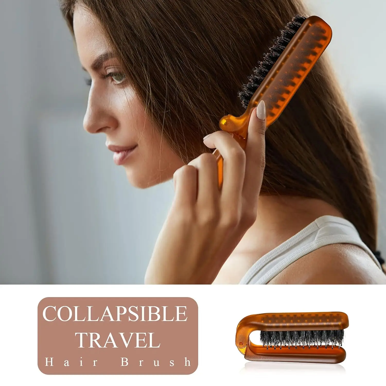 Folding Travel Hair Brush Portable Mini Comb Boar Bristle Hides Hair Gaps Hair Smoothing Comb Styling Tools