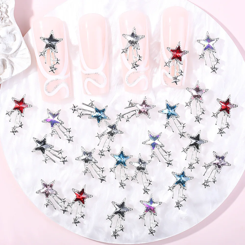 Meteor Acrylic Rhinestones Nail Figures Luxury Silver Star Deco Parts Character Nail Charms Gems DIY Manicure Accessories Gifts