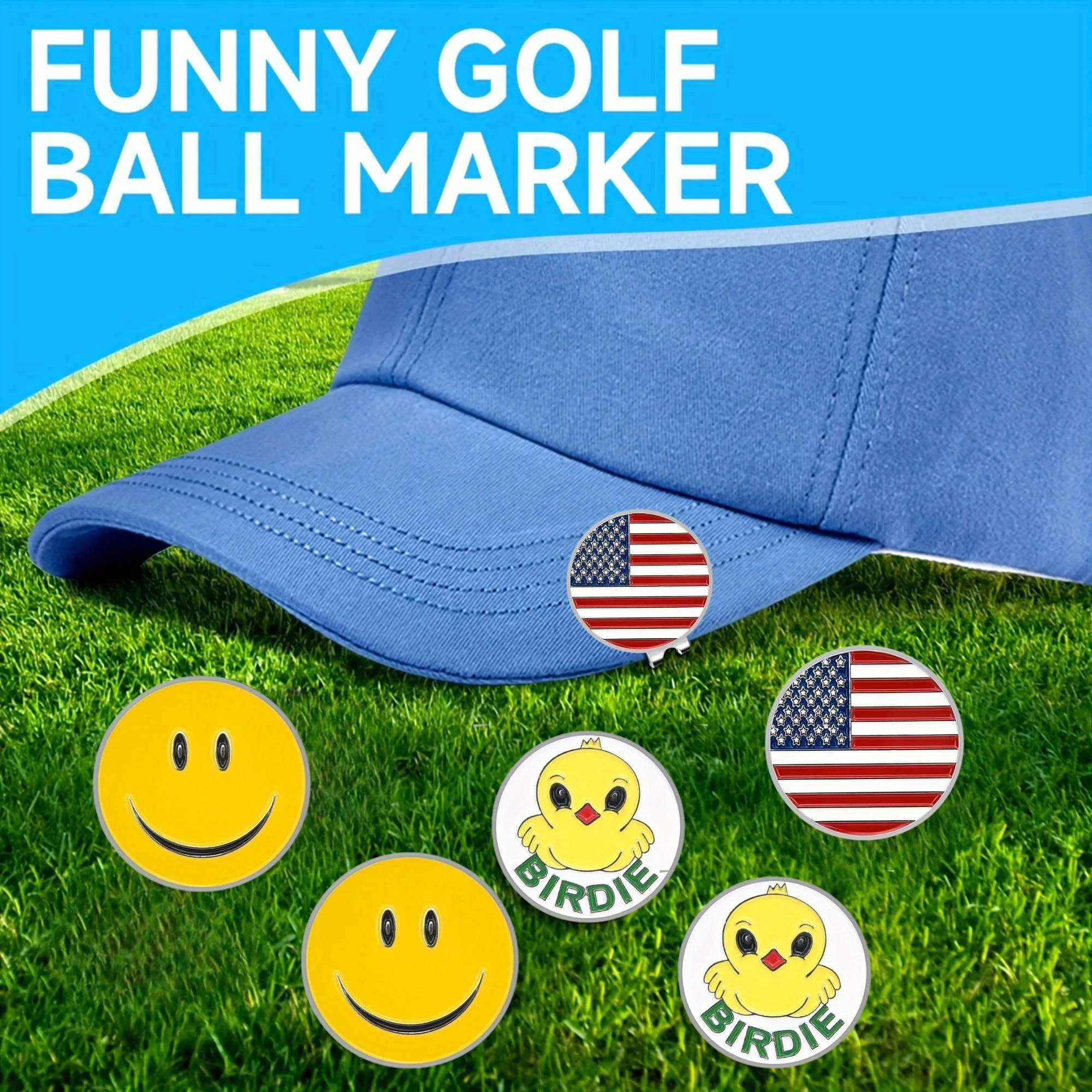 Golf Ball Markers Assorted Patterns Value Pack of 6 Golf Gifts Golf Cap Clips and Divot Repair Tools Parter Accessories Sets for