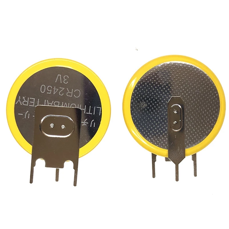 2PCS/LOT CR2450 three pins vertical 3V button battery 2450 for rice cooker lithium battery with welding leg cr2450