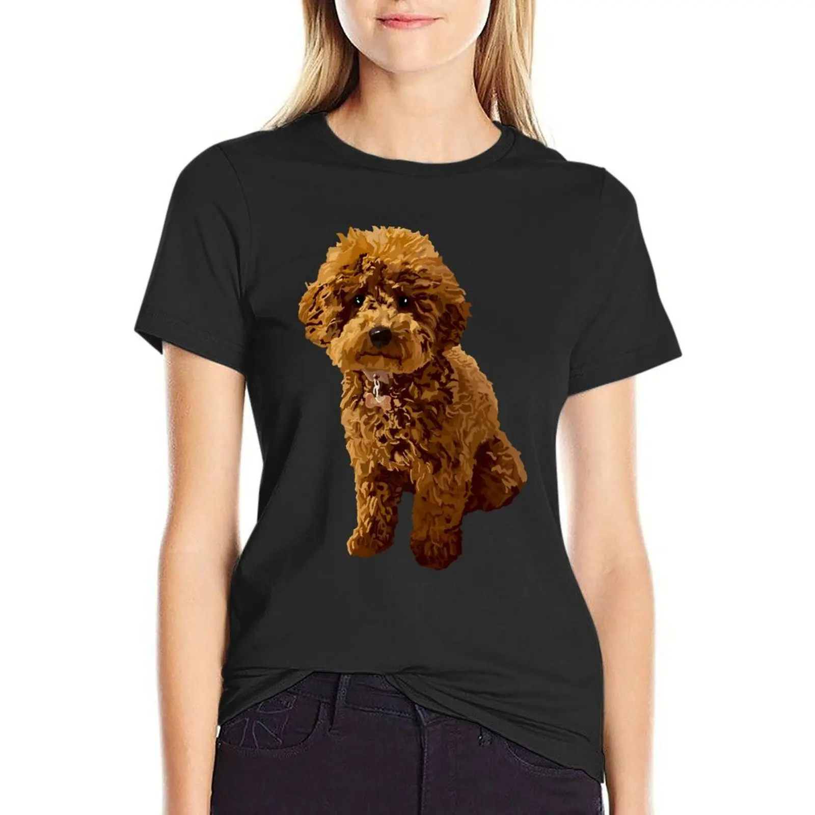 

Бежевая футболка Ginger the Toy Poodle, топы больших размеров, забавные футболки больших размеров для женщин, свободный крой