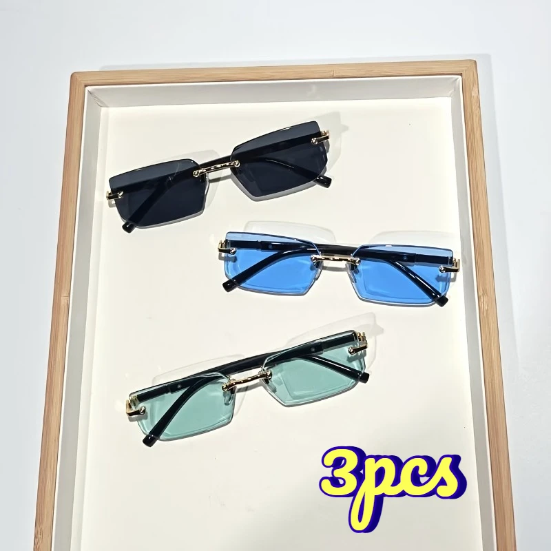 1/3pcs Modern Frameless Cut‑Edge Glasses Set, Unisex Versatile Eyewear for Personal Use & Gifting