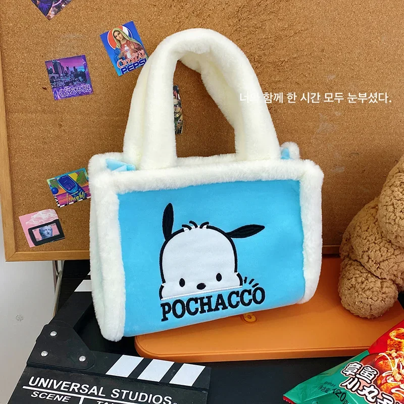 Sanrio bolsa de pelúcia figura dos desenhos animados kawaii macio tote outono inverno múmia sacos moda armazenamento cosméticos presentes aniversário natal