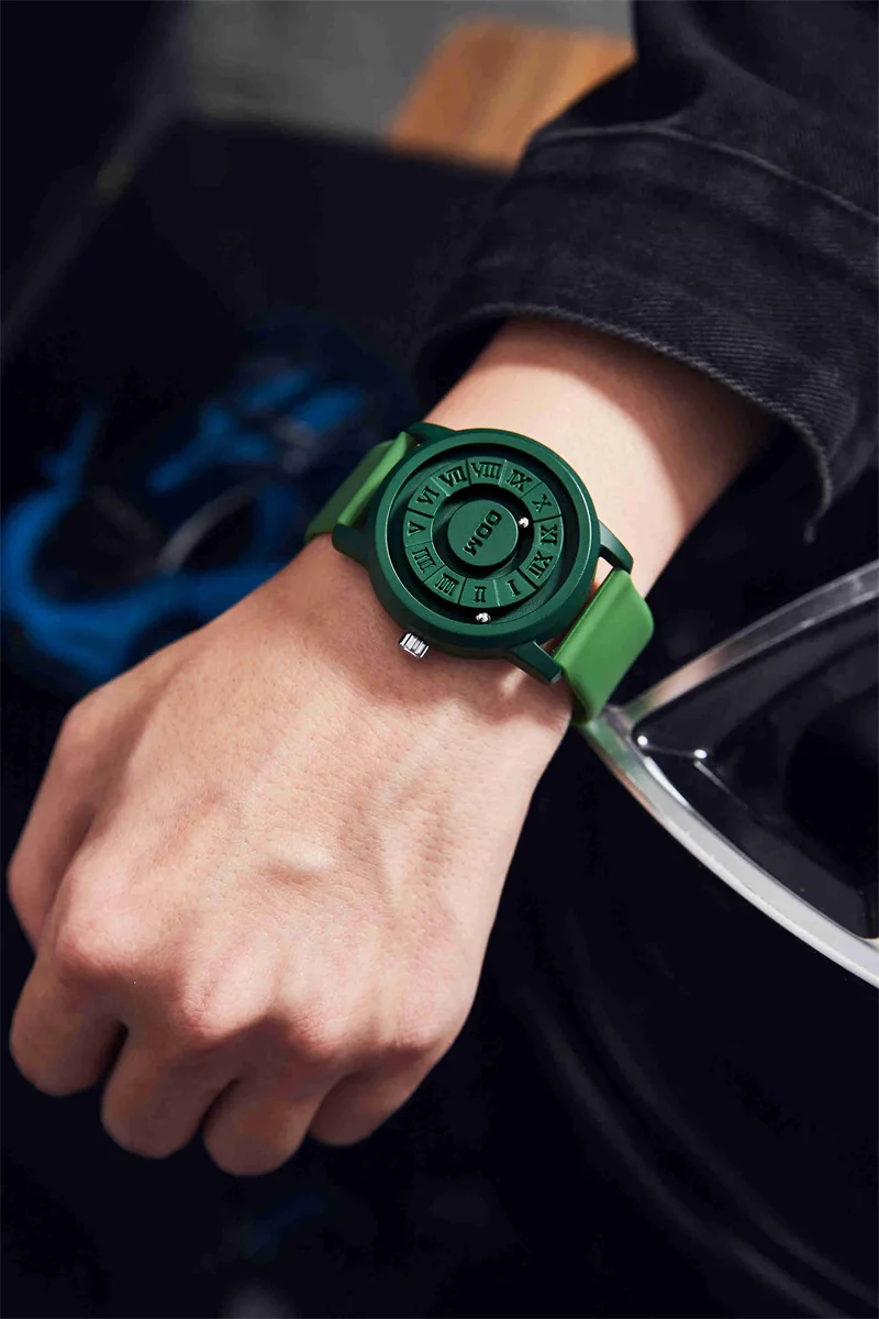 DOM 1345, женские и мужские роскошные кварцевые часы с магнитом, креативный подарок, прокрутка, железный шар, магнитная указка, силиконовый браслет для часов