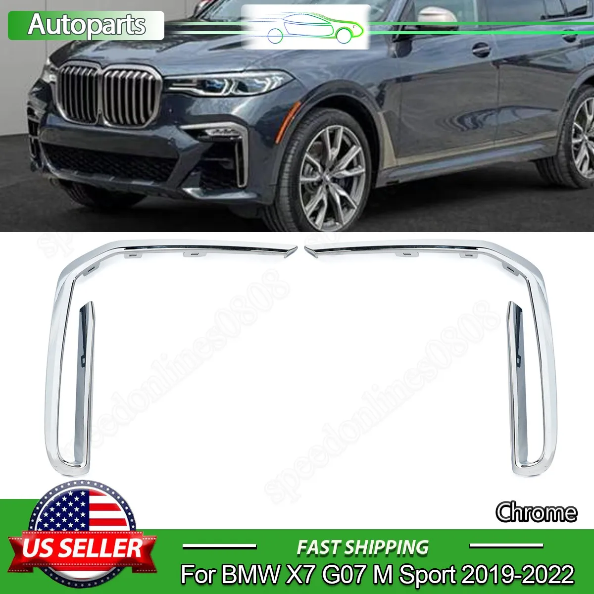 

Fog Light Grille Molding Trim For BMW X7 G07 M Sport M50i 2019-2022 Front Bumper Chrome Trim Replace for 51118745740