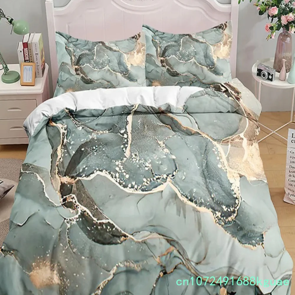 Bedding Duvet Cover Set White And Black Marble 3 Piece- Luxury Microfiber Down Comforter Quilt Cover With Zipper Closure