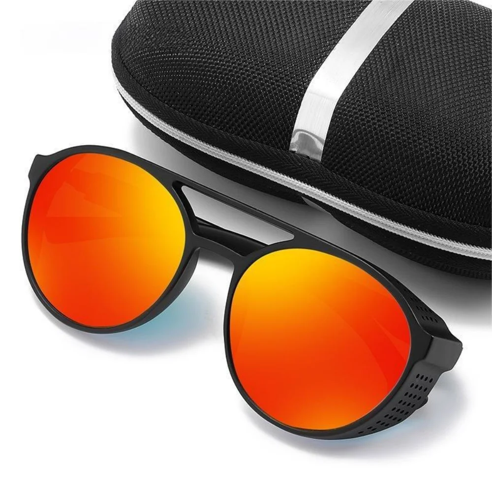 Polarized Sunglasses Steampunk Sports Sun Glasses Round Frame Eyewear with Side Shields UV400 Protection Driving Fishing Cycling