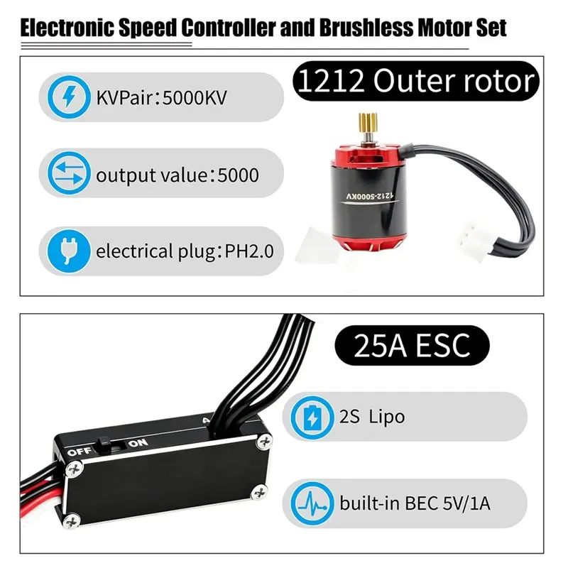 FBIL-For 1/24/For 1/30 Scale Axial SCX30 For Ford Bronco SCX24 RC Crawler Upgrade SCX30 1212 5000KV Brushless Motor 25A ESC Comb