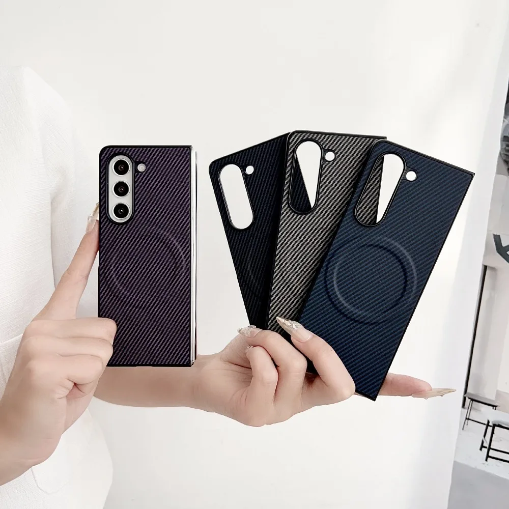 Magnetic Case for Samsung Galaxy Z Fold 6 5 4 3 Cover Carbon Fiber Soft TPU Shell for Magsafe Charge Anti-knock Folding Fundas