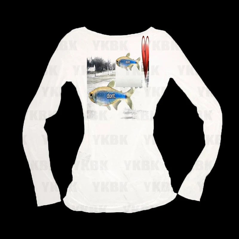 Kawaii Mädchen Langarm-Print-T-Shirts Y2K Slim Fit Fashion Tops Streetwear Damen Harajuku Retro 90er Casual Punk Baby Gothic