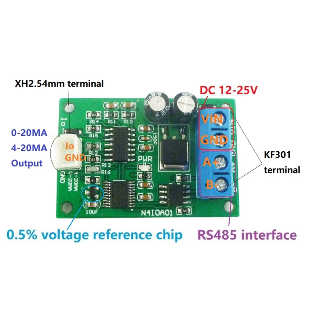 DC 12V RS485 to 4-20MA 0-20MA Current Signal Generator DAC Converter Module Modbus RTU for PLC Measuring Instruments