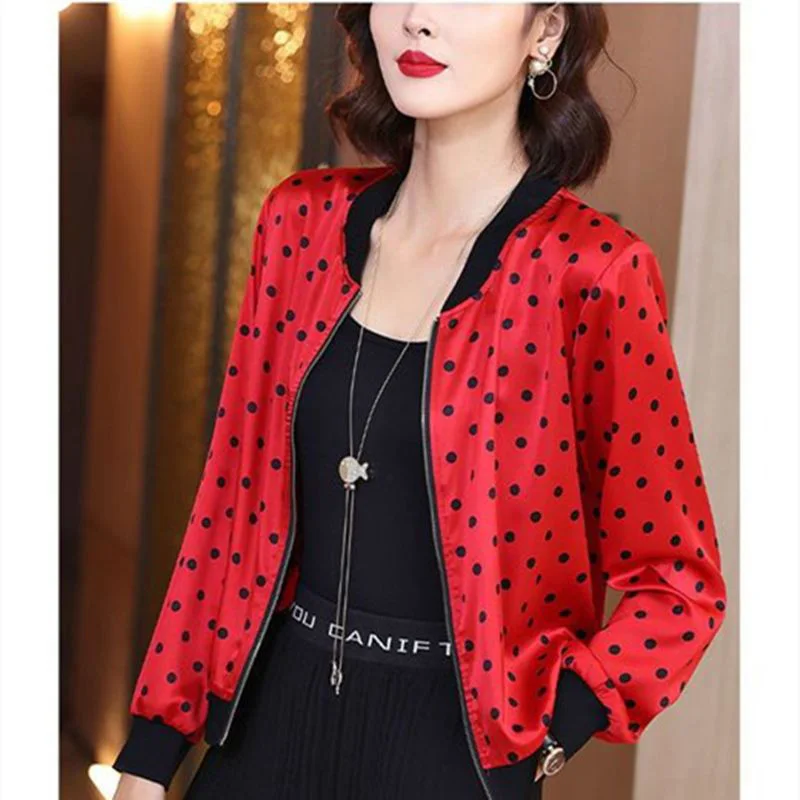 Fashion Loose Spliced Zipper Polka Dot Coats Women\'s Clothing 2023 Autumn New Oversized Casual Tops All-match Commute Jackets