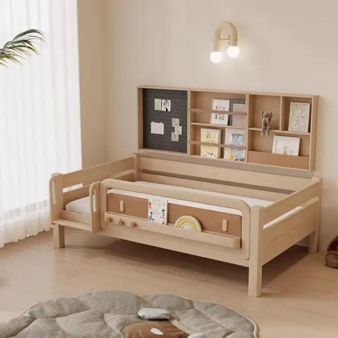 

&*Full Solid Wood Children's Simple Bedroom Furniture Kids Single Ash Children's Montessori Bed Kids Toddler Bed