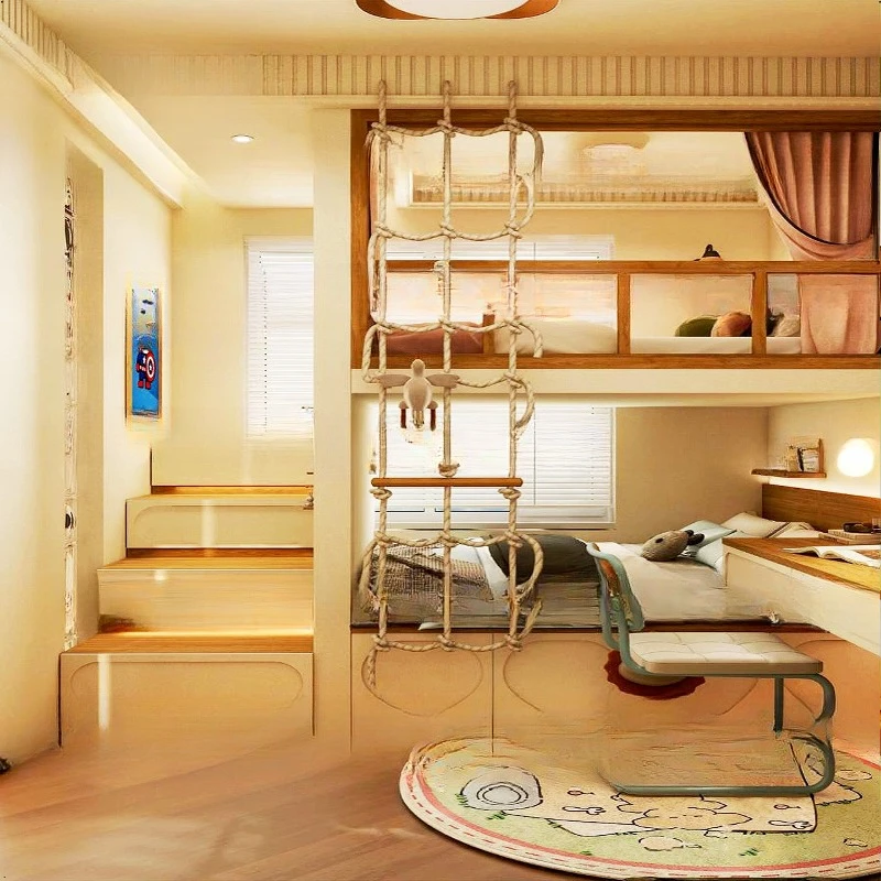 سرير الأخوات لطفلين، إطار تسلق من الخشب الصلب، سرير رياضي للوالدين والطفل، بيت شجرة، طابقين من الخشب الصلب