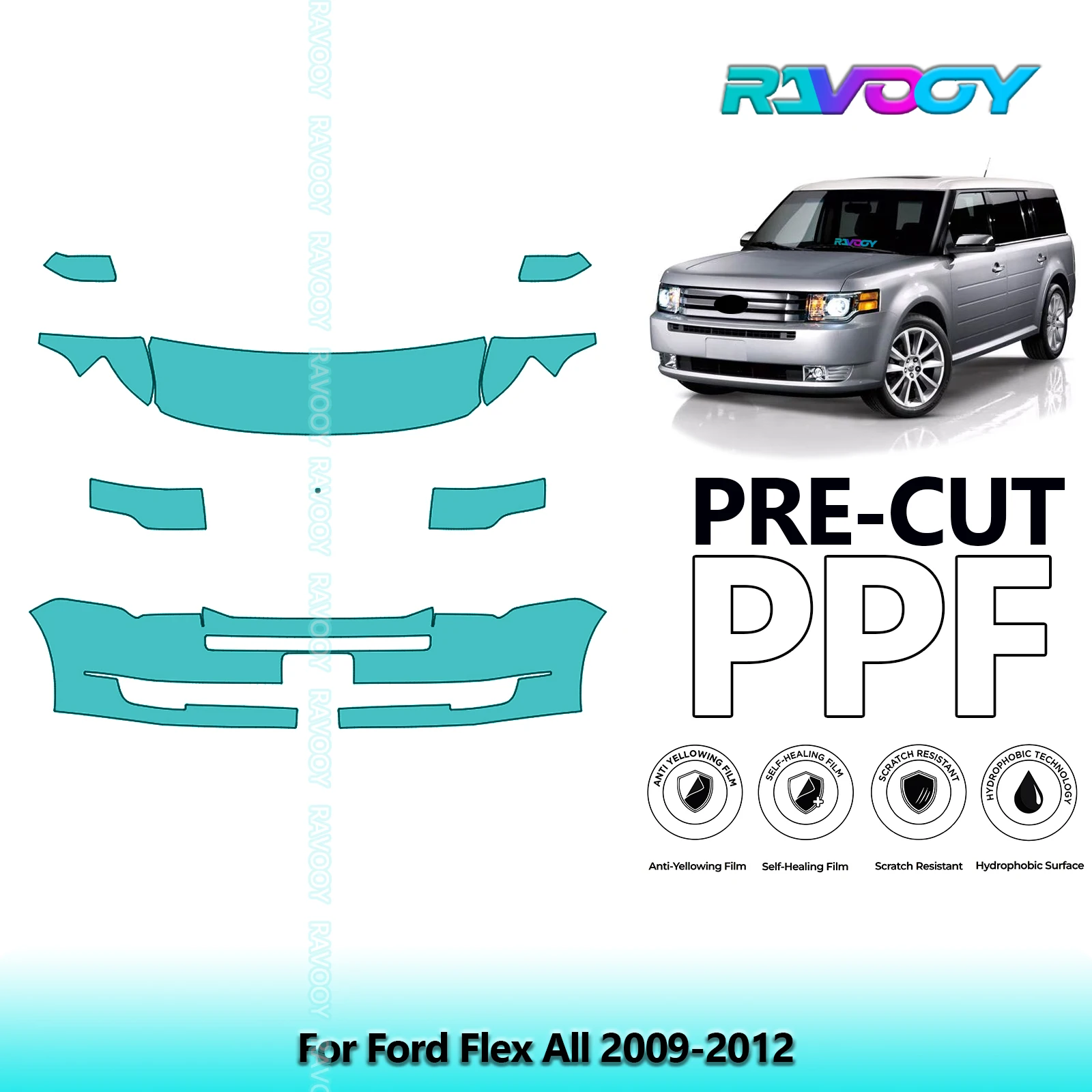 

8.5Mil Precut Paint Protection Film PPF Clear Bra Front Kit For Ford Flex All 2009-2012
