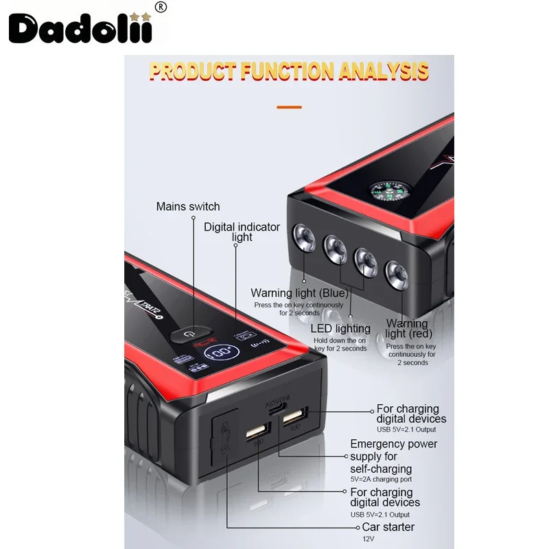 Rozrusznik Samochodowy Urządzenie Rozruchowe Akumulator Power Bank 12V 98000mAh Jumpstarter Auto Buster Awaryjny Booster Ładowarka Samochodowa Rozruch