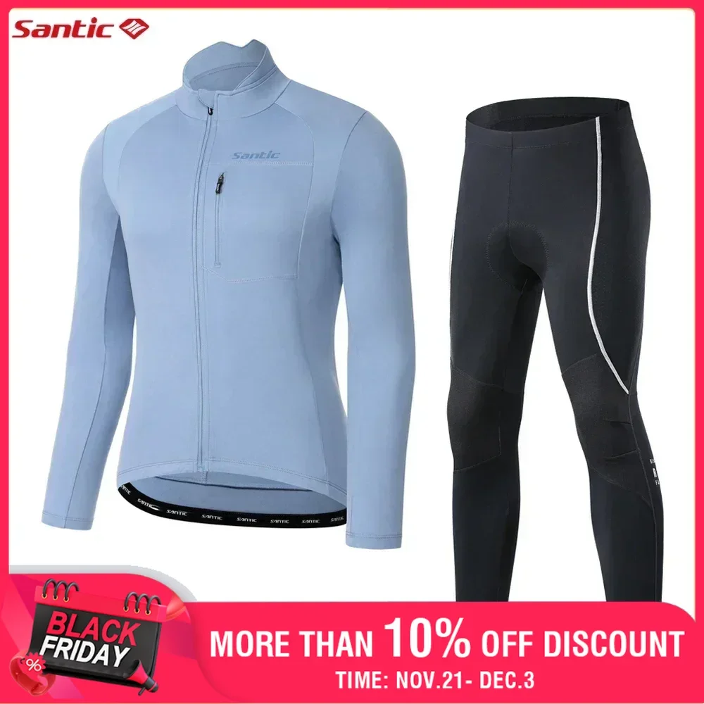 Santic Cycling Jersey Sets Autumn Winter Long-distance Pro Bicycle Clothing Mens 4D Padded Thermal Pants Fleece MTB Jacket Suits