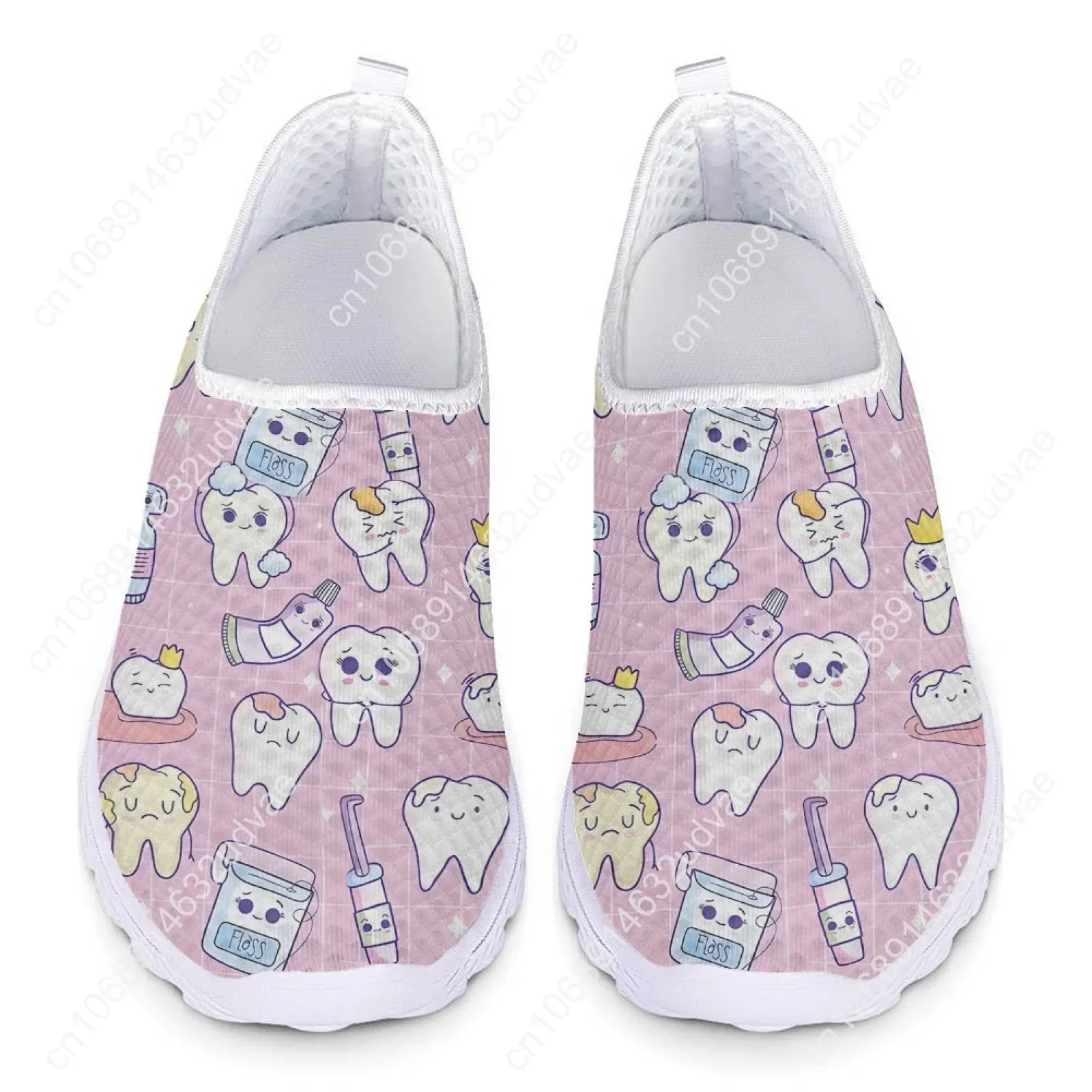 Cartoon Dental Loafers Pink Tooth Print Comfortable Breathable Shoes Medical Nurse Shoes Women's Slip On Shoes Flat