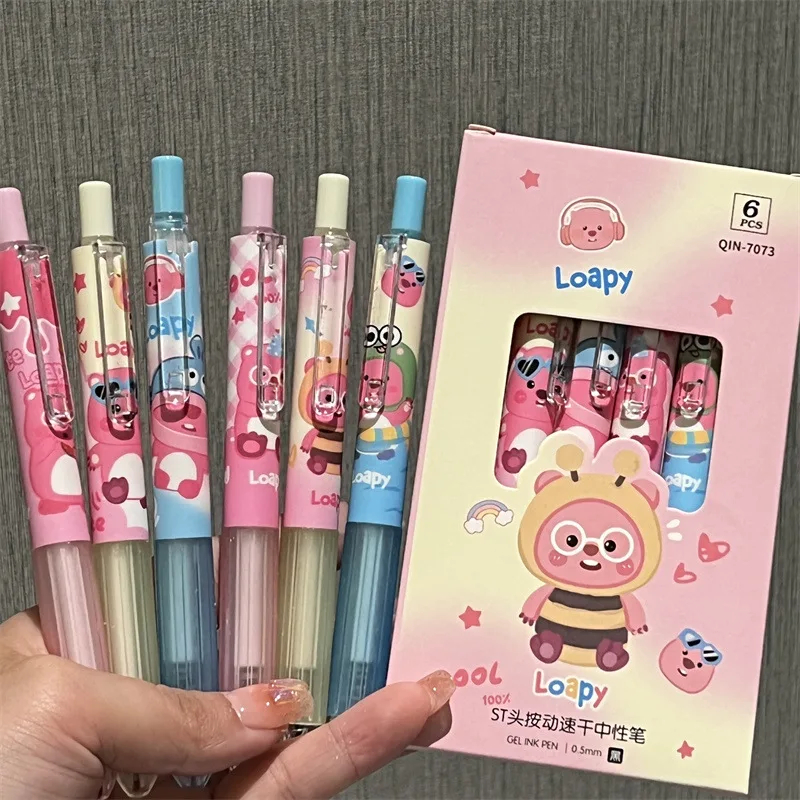 Kawaii 6 PCS PACK Gel Pen Funny Little Fatty Ruby Cartoon Style Black ST Head Quick-Drying Carbon Pen Stationery Supplies