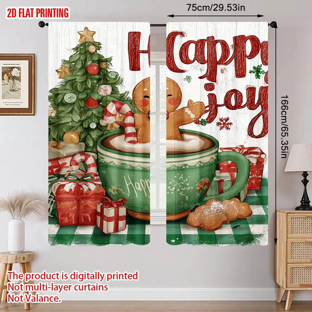 

2pcs, plane printing Creative Curtains Buffalo Plaid and Tree Polyester Easy Install (without rod) Versatile All Ldeal for