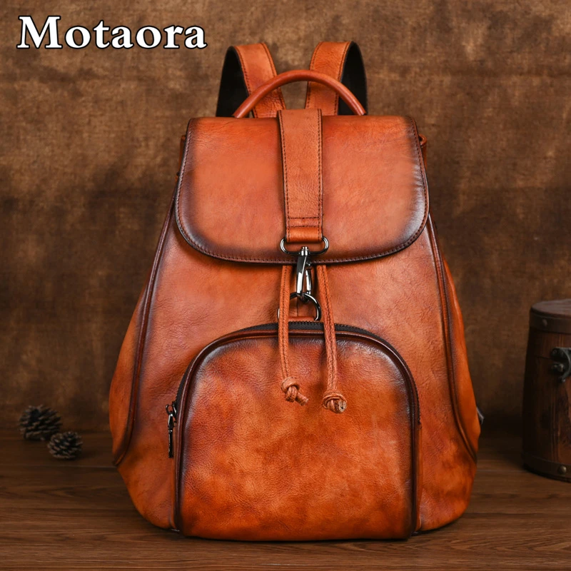 

MOTAORA 2024 New Women's Backpack Top Layer Cowhide School Bags For Teenage Girls Backpacks Woman Leather Bag Sac De Luxe Femme